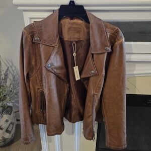 Max Studio Brown Leather Jacket for Women Faux Leather